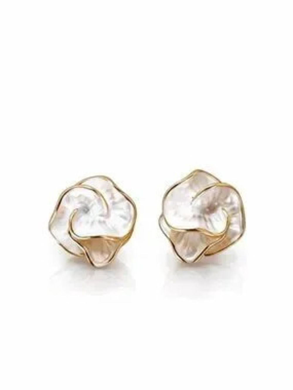 Gold Cream Enamel Floral Stud Earrings